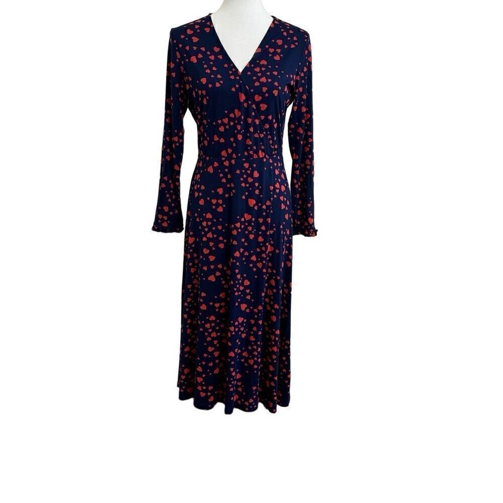 Draper James Scattered Hearts Wrap Dress Nassau Navy Size Medium NEW